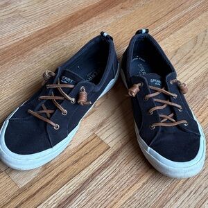 Sperry 9.5 Black Canvas Shoes with Brown Laces boat shoes